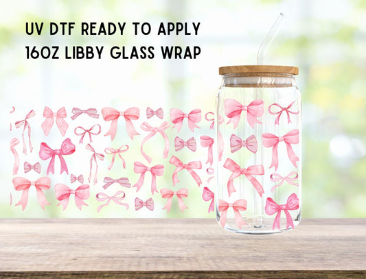 UV DTF Coquette Ribbon Bow 16oz Ready To Apply Libby Glass Wrap, Glass Cup Can Wraps