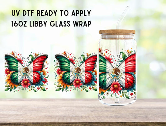 UV DTF Mexican butterflier Bow 16oz Ready To Apply Libby Glass Wrap, Glass Cup Can Wraps