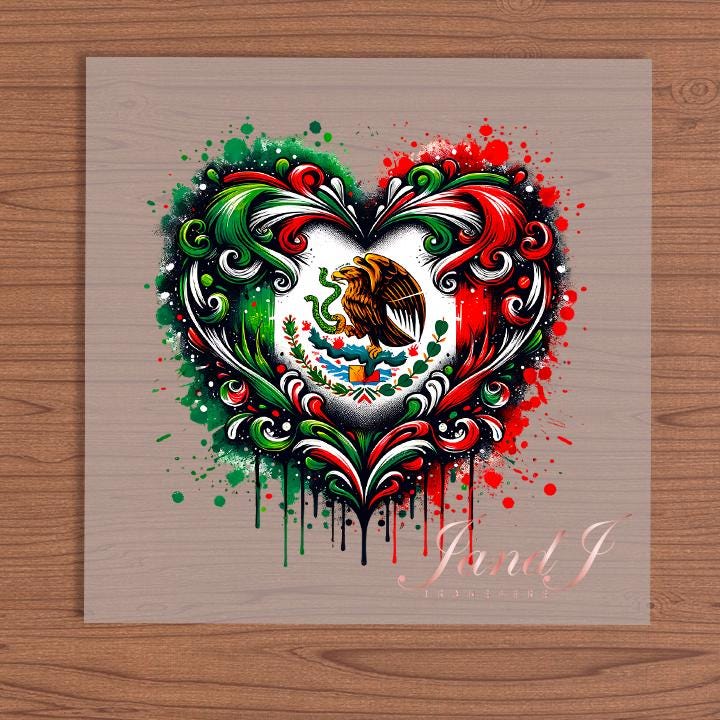 Heart Mexico Floral DTF Transfers Ready To Press, Direct To Film Transfer ,DTF Prints