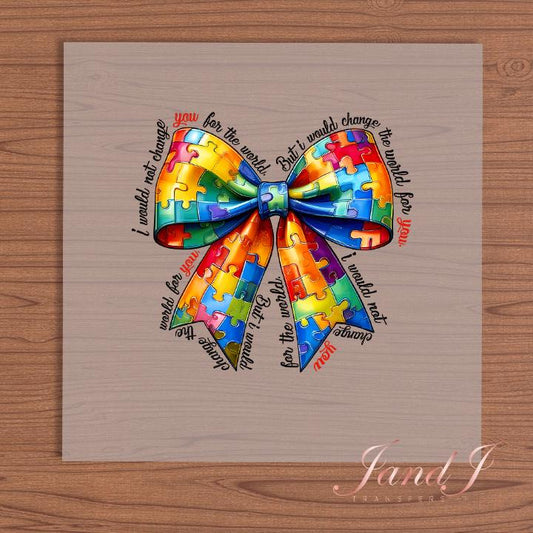 Autism Awareness Bow DTF Transfers Ready To Press, Direct To Film Transfer ,DTF Prints