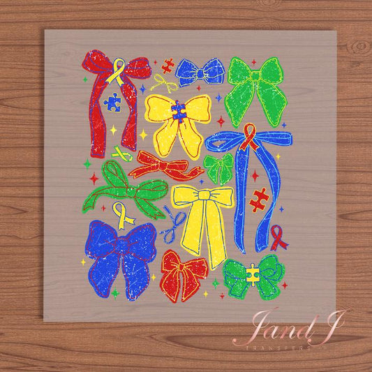 Autism Awareness Coquette Bow DTF Transfers Ready To Press, Direct To Film Transfer ,DTF Prints