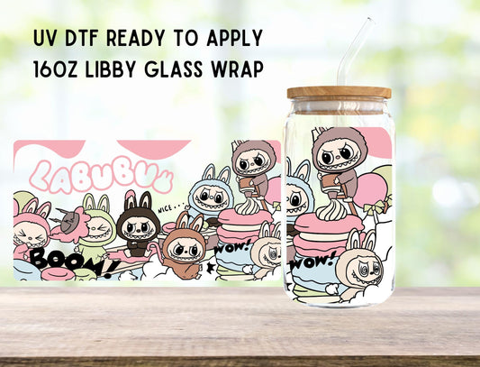 UV DTF Cute Monsters 16oz Ready To Apply Libby Glass Wrap, Glass Cup Can Wraps