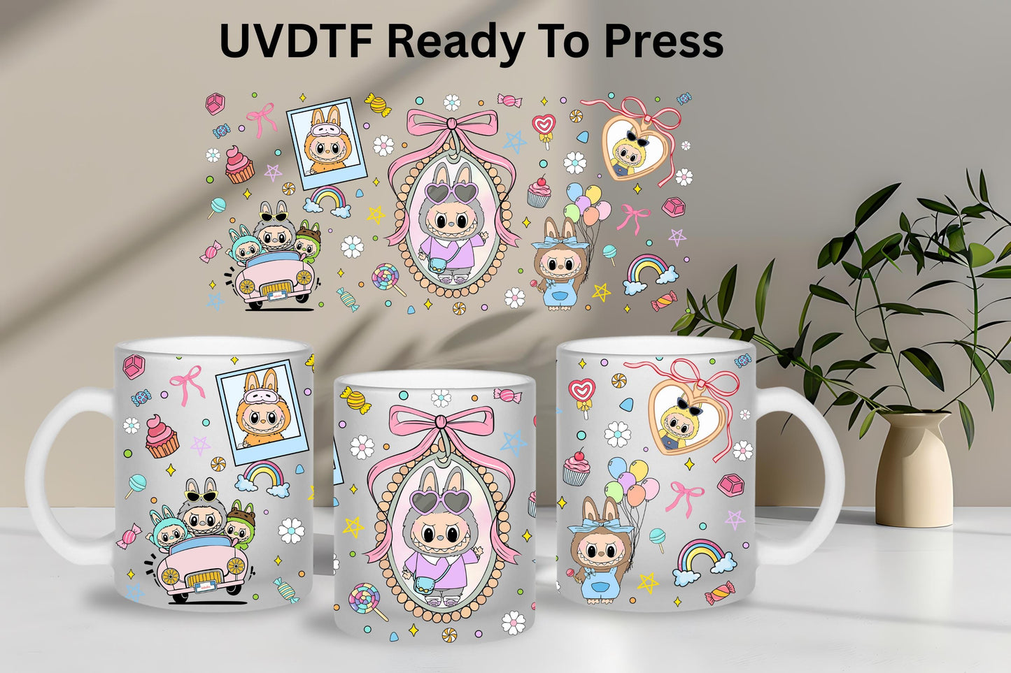 UV DTF Cute Monsters 15oz Mug Wrap Ready To Apply Libby Wrap, Glass Mug Wraps