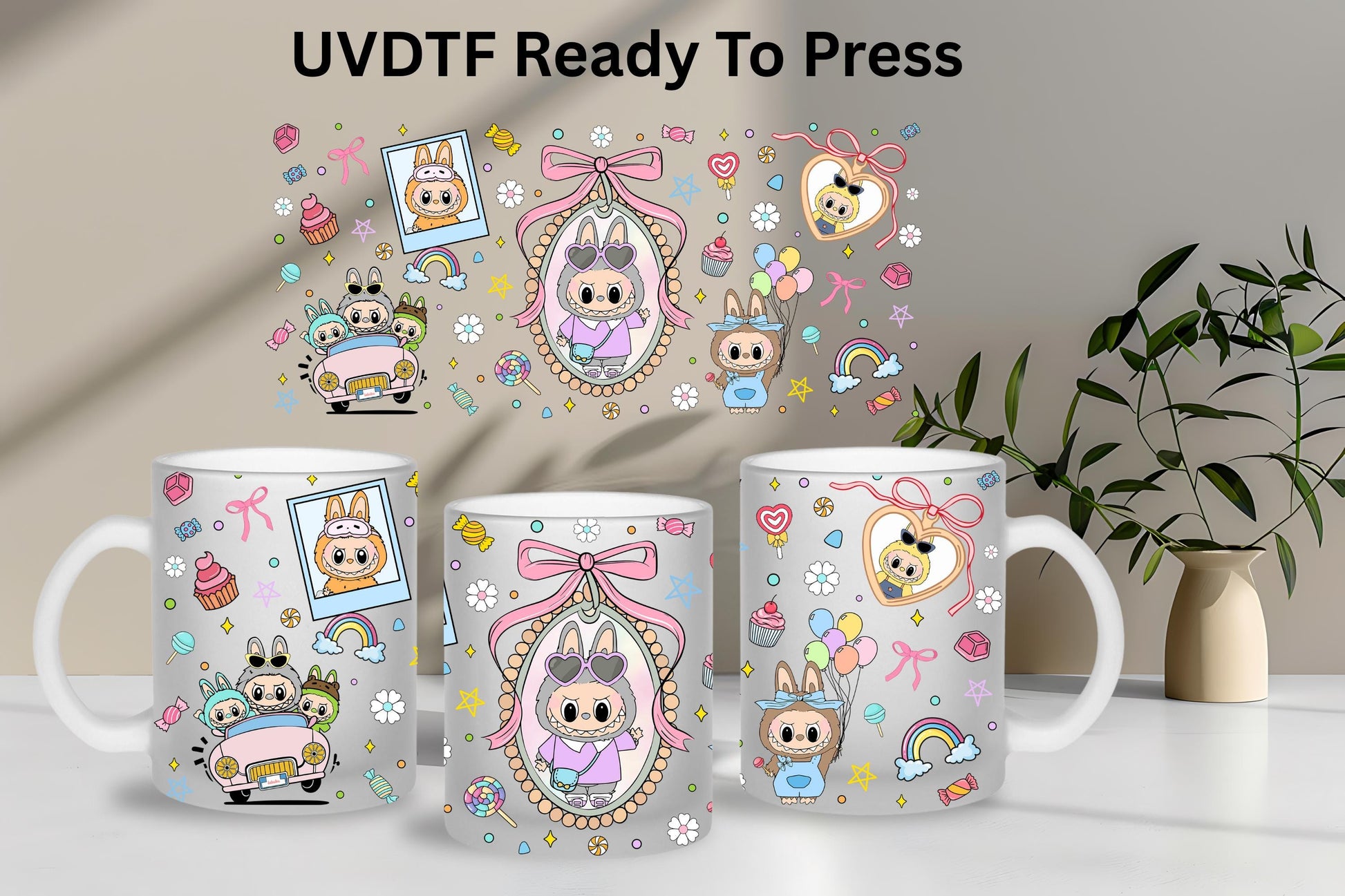 UV DTF Cute Monsters 15oz Mug Wrap Ready To Apply Libby Wrap, Glass Mug Wraps