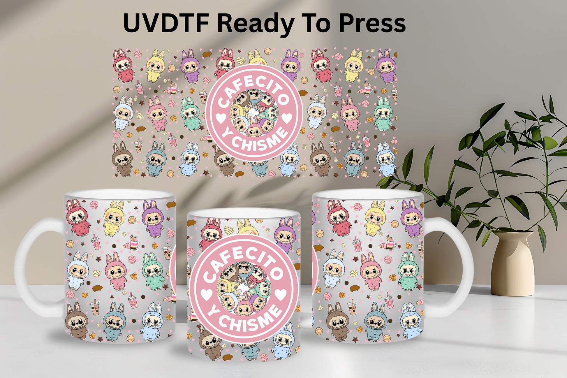 UV DTF Cute Monsters 15oz Mug Wrap Ready To Apply Libby Wrap, Glass Mug Wraps