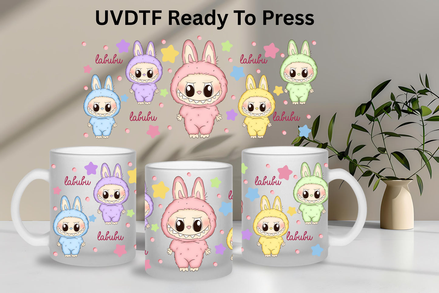 UV DTF Cute Monsters 15oz Mug Wrap Ready To Apply Libby Wrap, Glass Mug Wraps
