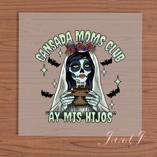 Cansada Moms Club Ghost Halloween Ready To Press, Direct To Film Transfer, DTF Prints, Ready To Press