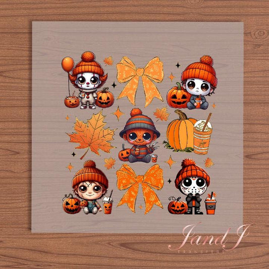 Cute Horror Coquette Fall Vibes, Pumkin Halloween DTF Transfers Ready To Press, Direct To Film Transfer, DTF Prints, Ready To Press