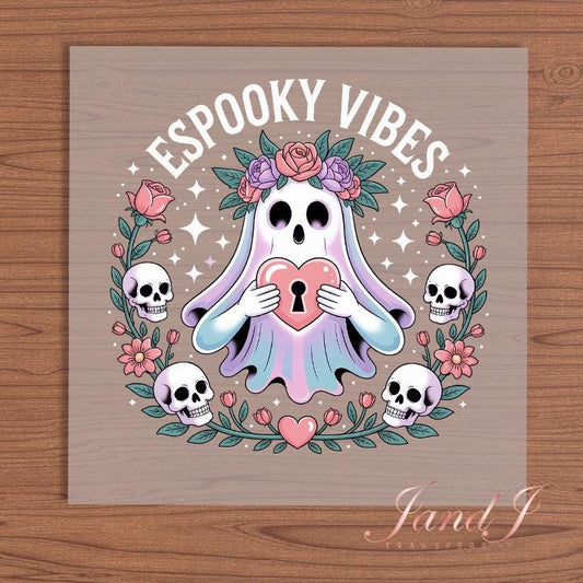 Espooky Vibes Cute Ghost Concha Halloween DTF Transfers Ready To Press, Direct To Film Transfer, DTF Prints, Ready To Press
