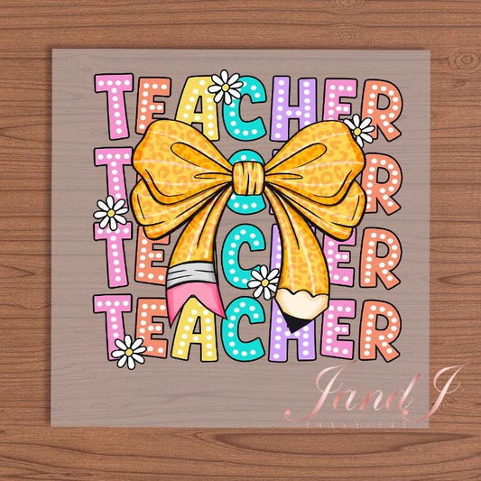 Teacher Bow DTF- DTF Transfers Ready To Press, Direct To Film Transfer ,DTF Prints