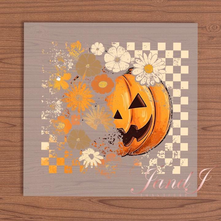 Fall Vibes, Fall Autumn Pumkin Checker DTF Transfers Ready To Press, Direct To Film Transfer DTF, DTF Prints, Ready To Press