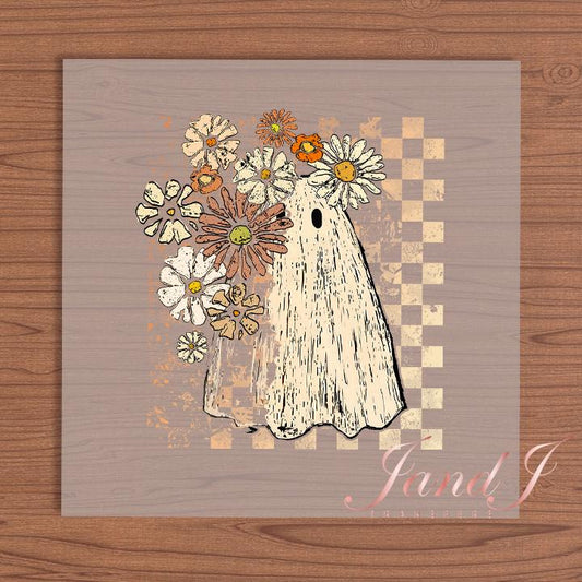 Ghost Floral Checker, Fall Vibes, Fall Autumn, DTF Transfers Ready To Press, Direct To Film Transfer DTF, DTF Prints, Ready To Press