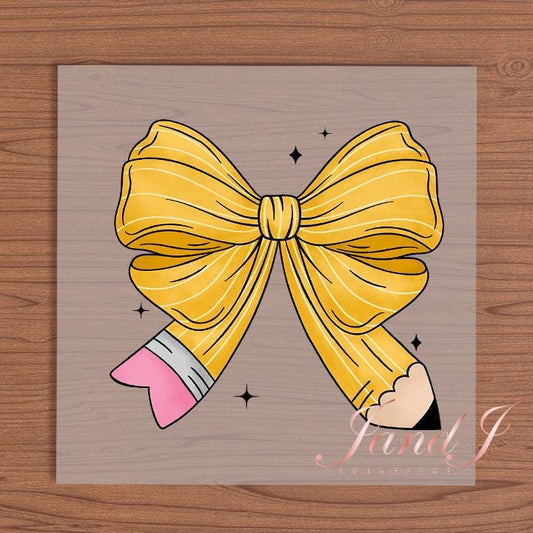 Teacher Pencil Bow DTF- DTF Transfers Ready To Press, Direct To Film Transfer ,DTF Prints