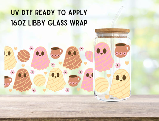 UV DTF Concha Ghost 16oz Ready To Apply Libby Glass Wrap, Glass Cup Can Wraps