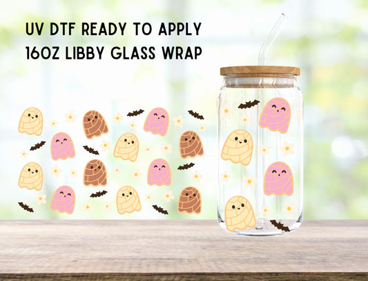 UV DTF Concha Ghost 16oz Ready To Apply Libby Glass Wrap, Glass Cup Can Wraps