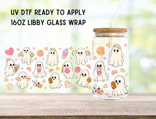 UV DTF Concha Ghost 16oz Ready To Apply Libby Glass Wrap, Glass Cup Can Wraps