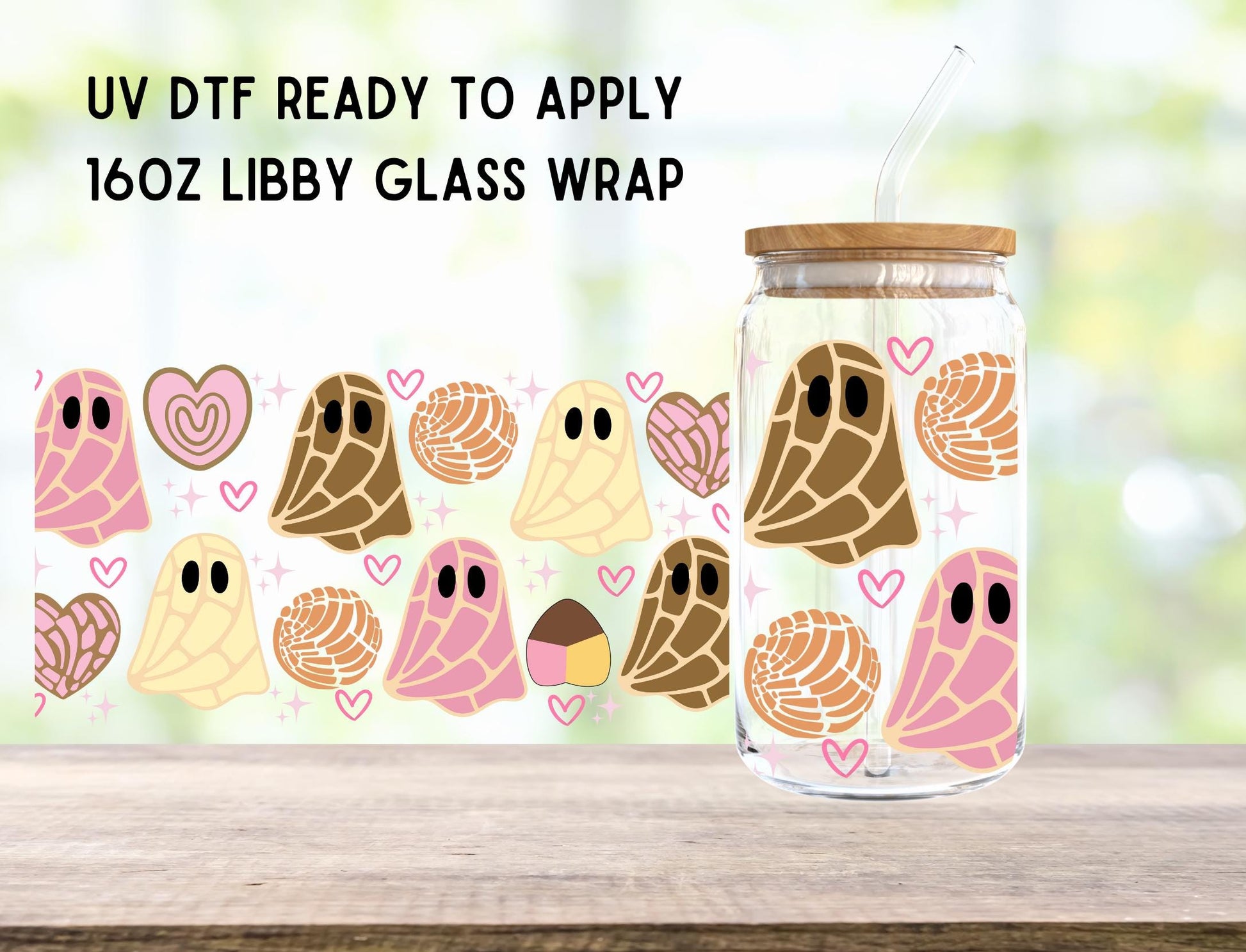 UV DTF Concha Ghost 16oz Ready To Apply Libby Glass Wrap, Glass Cup Can Wraps