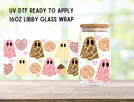 UV DTF Concha Ghost 16oz Ready To Apply Libby Glass Wrap, Glass Cup Can Wraps