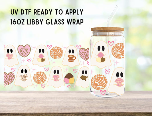 UV DTF Concha Ghost 16oz Ready To Apply Libby Glass Wrap, Glass Cup Can Wraps