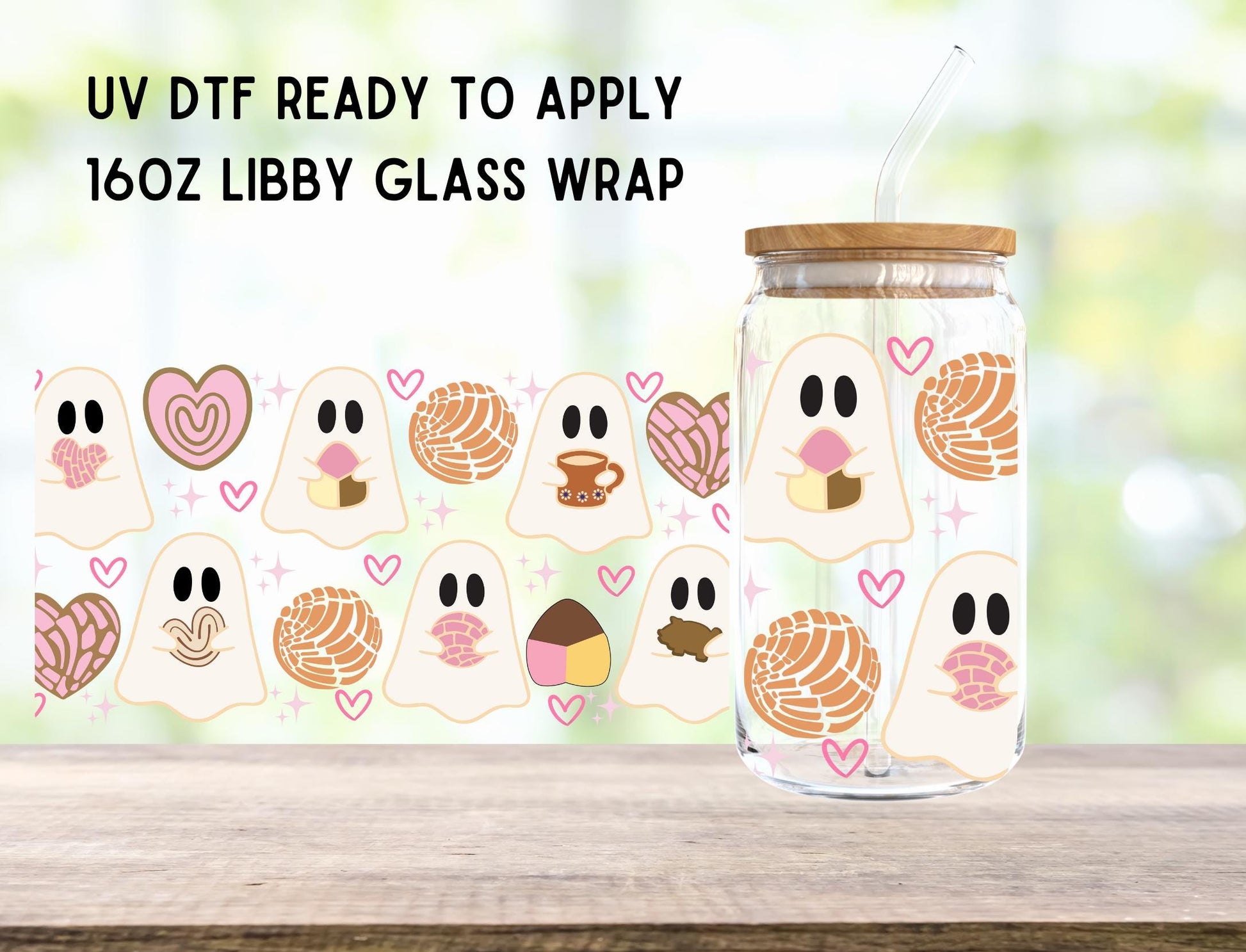 UV DTF Concha Ghost 16oz Ready To Apply Libby Glass Wrap, Glass Cup Can Wraps