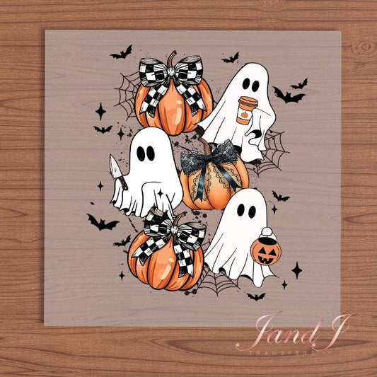 Ghost Pumkin Checker Fall Vibes, Fall Autumn Pumkin DTF Transfers Ready To Press, Direct To Film Transfer DTF, DTF Prints, Ready To Press