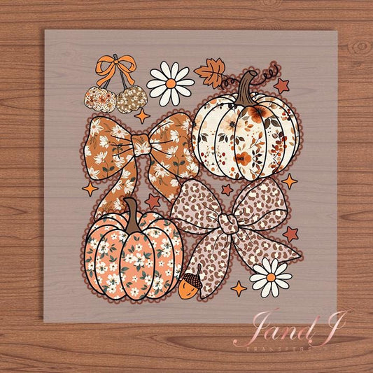 Cute Fall Bow Flower Fall Vibes, Fall Autumn Pumkin DTF Transfers Ready To Press, Direct To Film Transfer DTF, DTF Prints, Ready To Press