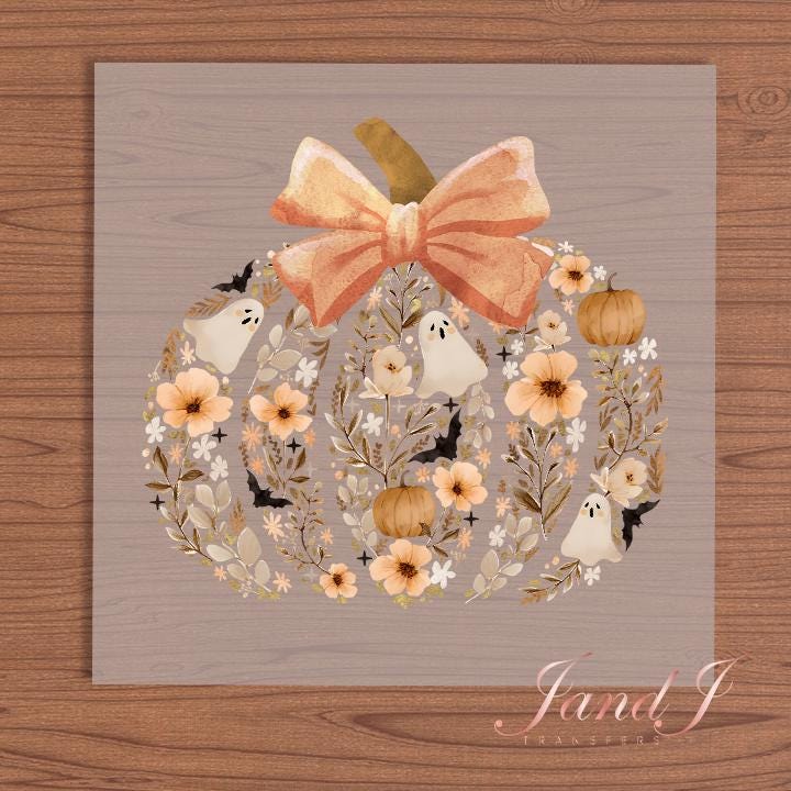 Pumkin Bow Flower Fall Vibes, Fall Autumn Pumkin DTF Transfers Ready To Press, Direct To Film Transfer DTF, DTF Prints, Ready To Press