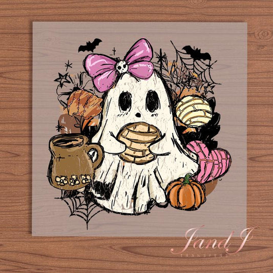Espooky Vibes Halloween Concha Ghost DTF Transfers Ready To Press, Direct To Film Transfer, DTF Prints, Ready To Press