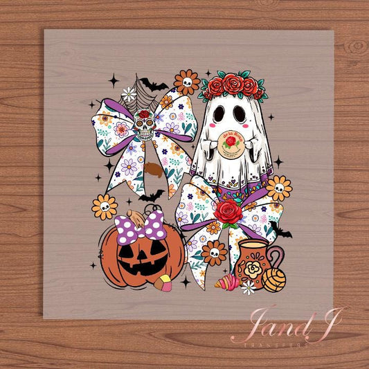 Espooky Vibes Halloween Ghost Bow DTF Transfers Ready To Press, Direct To Film Transfer, DTF Prints, Ready To Press
