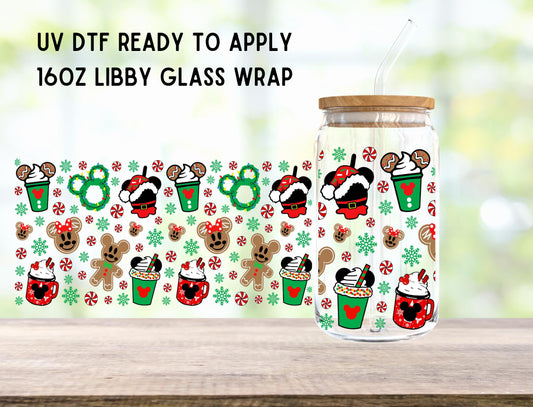 UV DTF Christmas Mouse 16oz Ready To Apply Libby Glass Wrap, Glass Cup Can Wraps
