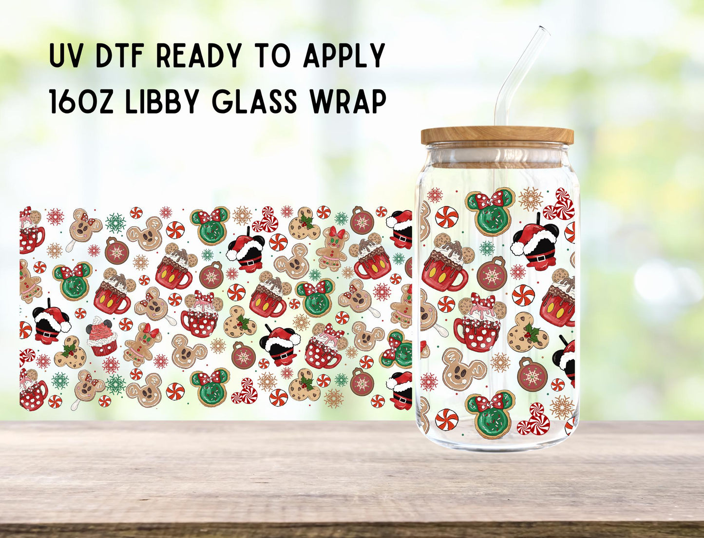 UV DTF Christmas Mouse 16oz Ready To Apply Libby Glass Wrap, Glass Cup Can Wraps