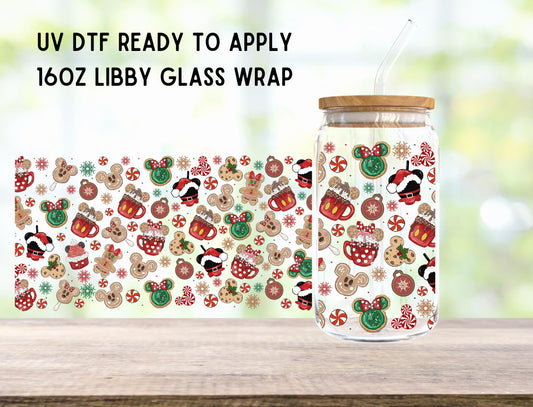 UV DTF Christmas Mouse 16oz Ready To Apply Libby Glass Wrap, Glass Cup Can Wraps