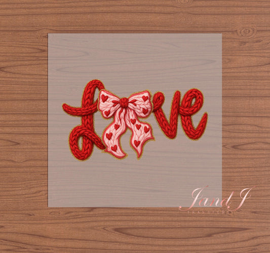 Love Knitted Crochet Bow DTF Transfers Ready To Press, Direct To Film Transfer ,DTF Prints