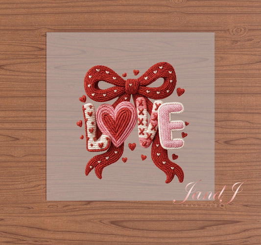 Love Bow Knitted Crochet DTF Transfers Ready To Press, Direct To Film Transfer ,DTF Prints