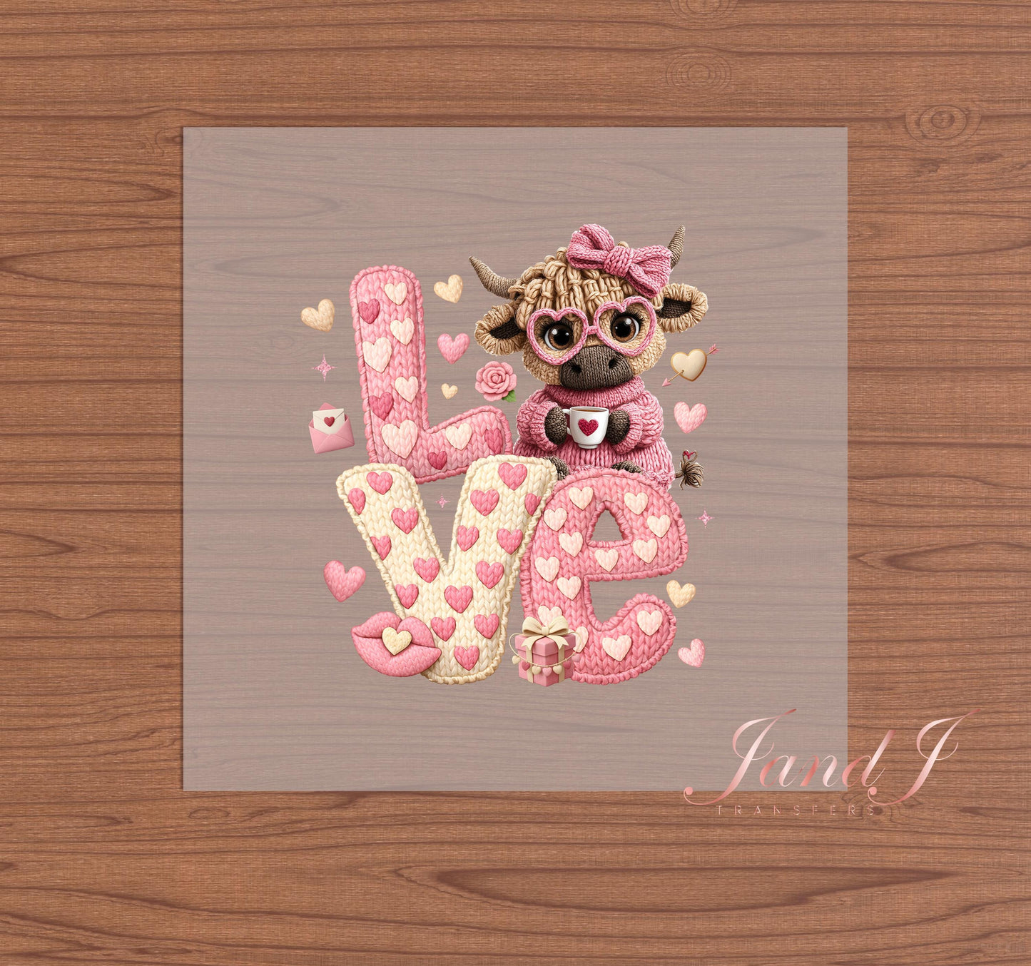 Love Highland Cow Knitted Crochet Bow DTF Transfers Ready To Press, Direct To Film Transfer ,DTF Prints
