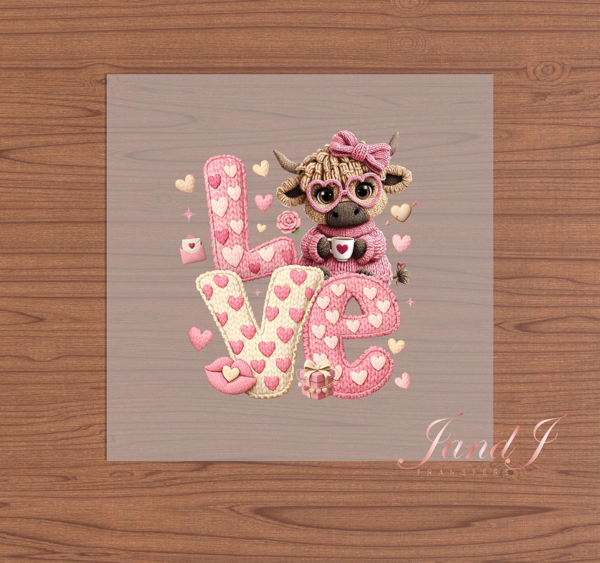 Love Highland Cow Knitted Crochet Bow DTF Transfers Ready To Press, Direct To Film Transfer ,DTF Prints
