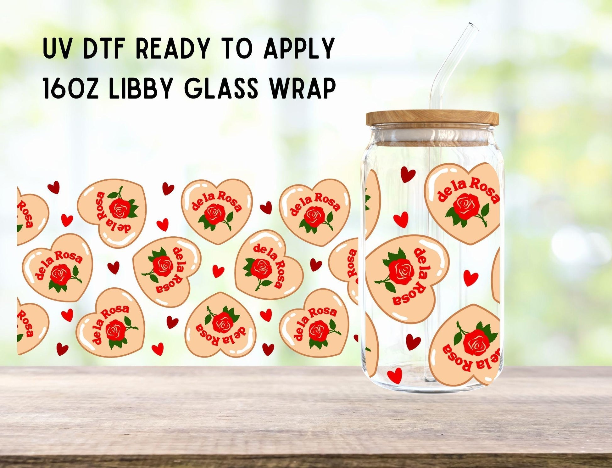 UV DTF Mazapan Heart 16oz Ready To Apply Libby Glass Wrap, Glass Cup Can Wraps