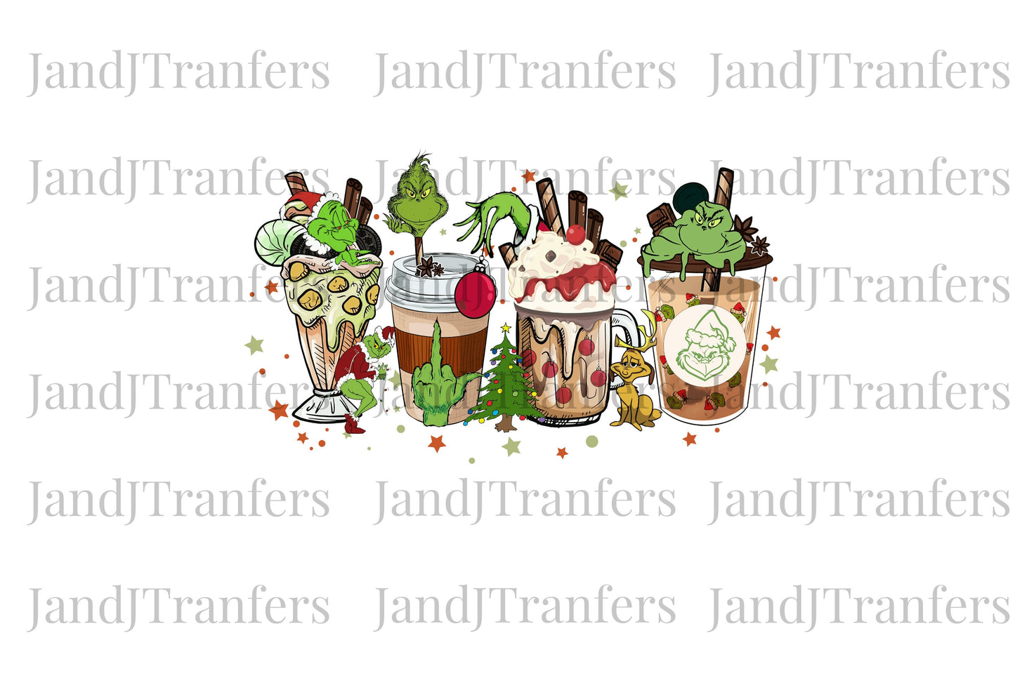 Grinch Coffee Cup Latte DTF Transfers Ready To Press, Direct To Film Transfer ,DTF Prints