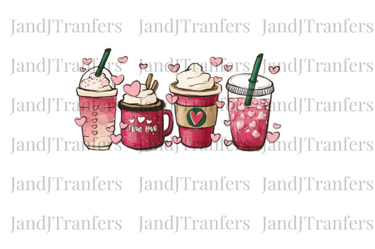 Valentine’s Latte Coffee Cup DTF Transfers Ready To Press, Direct To Film Transfer ,DTF Prints
