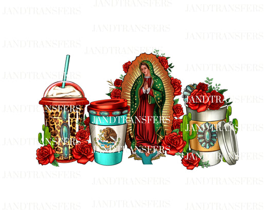 Guadalupe Coffee Cups, Virgen Mary Transfers Ready To Press, Direct To Film Transfer ,DTF Prints