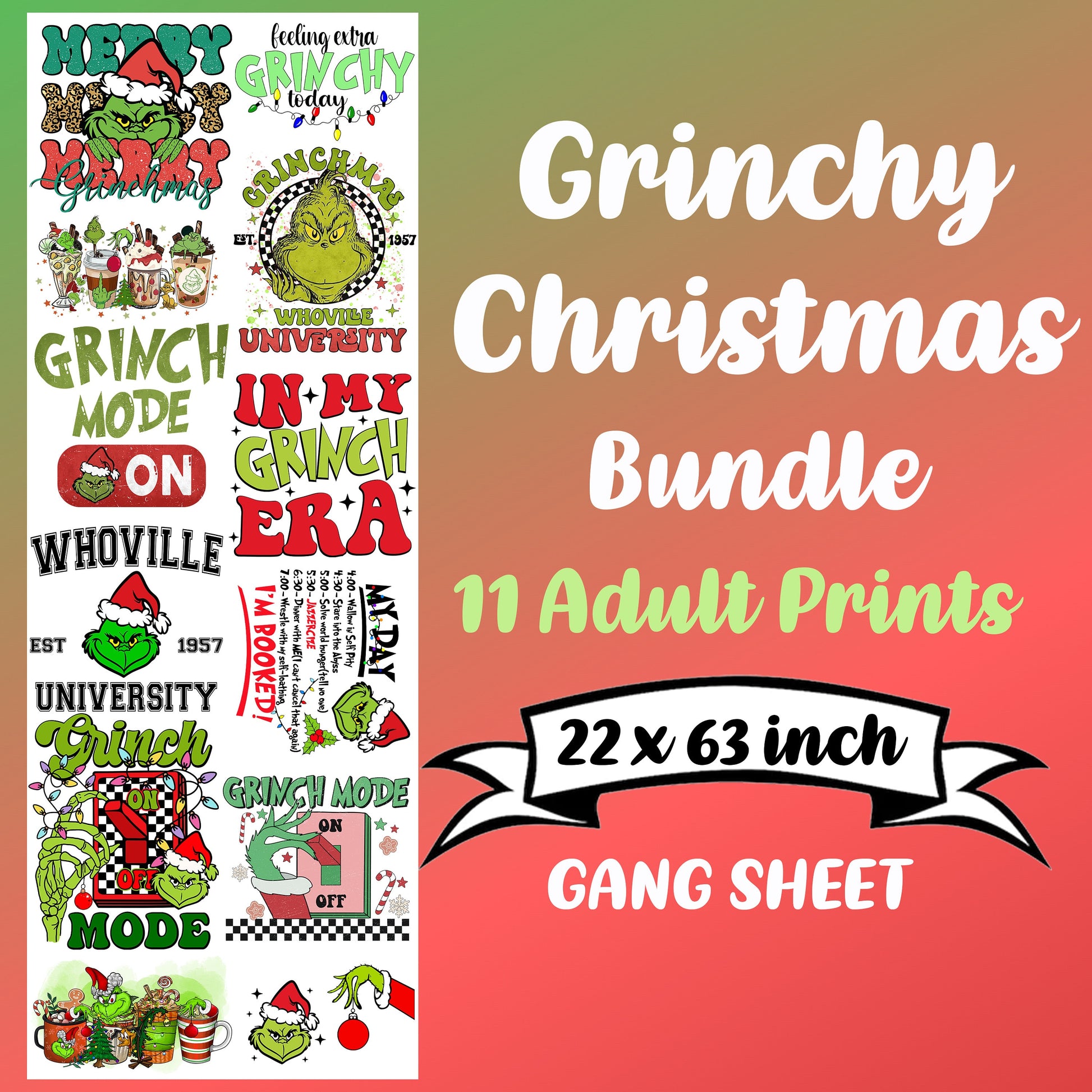 Christmas grinchy Gangsheet DTF Transfers Ready To Press, Direct To Film Transfer ,DTF Prints