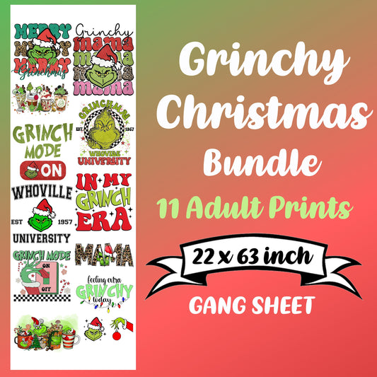Christmas grinchy Gangsheet DTF Transfers Ready To Press, Direct To Film Transfer ,DTF Prints