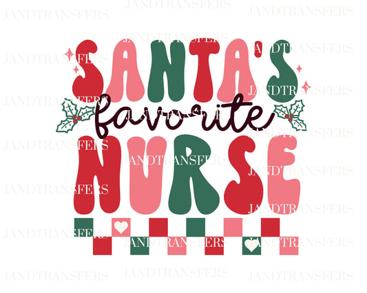 Santa's Favorite Nurse DTF- DTF Transfers Ready To Press, Direct To Film Transfer ,DTF Prints