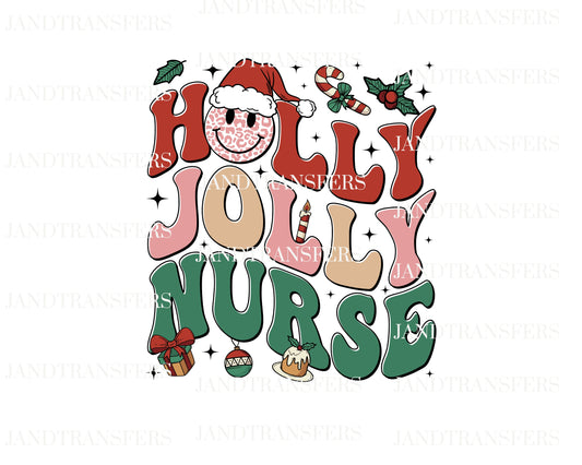 Holly Jolly Nurse DTF- DTF Transfers Ready To Press, Direct To Film Transfer ,DTF Prints