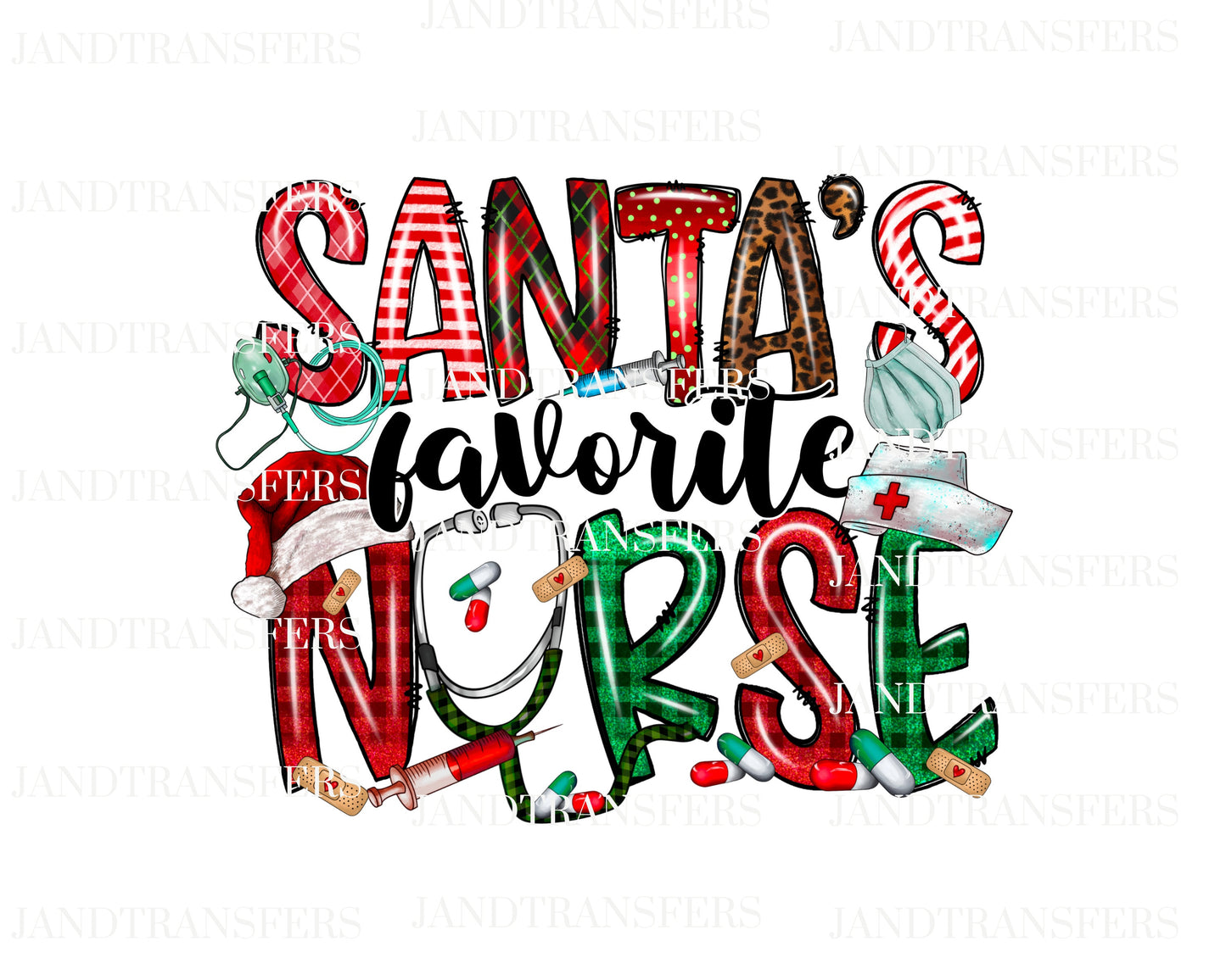 Santa's Favorite Nurse DTF- DTF Transfers Ready To Press, Direct To Film Transfer ,DTF Prints