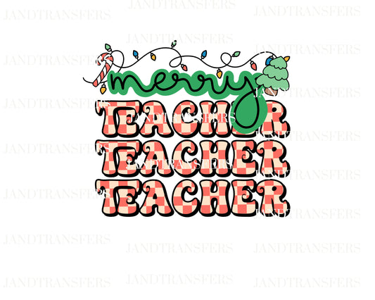 Merry Teacher Christmas DTF Transfers Ready To Press, Direct To Film Transfer ,DTF Prints