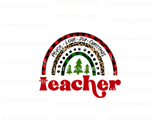 Teacher Christmas Rainbow DTF Transfers Ready To Press, Direct To Film Transfer ,DTF Prints
