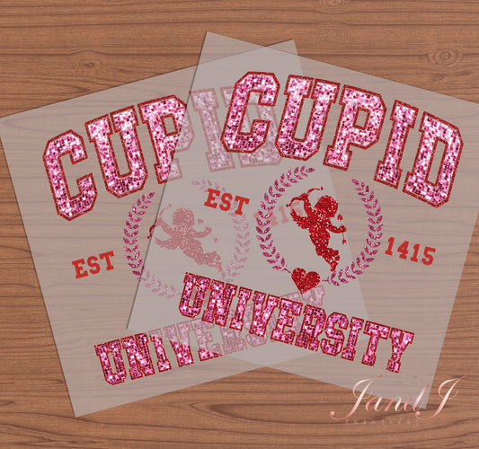 Cupid University Glitter DTF Transfers Ready To Press, Direct To Film Transfer ,DTF Prints